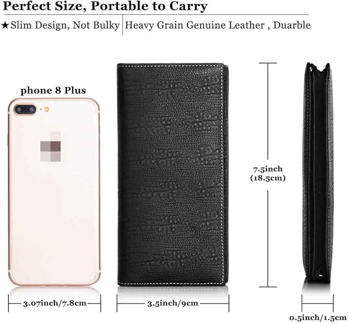 Suzaleis Men's Long Bifold Wallet β Genuine Leather, Multi-Card, Black