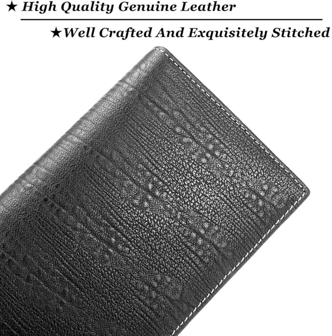 Suzaleis Men's Long Bifold Wallet β Genuine Leather, Multi-Card, Black