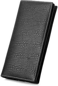 Suzaleis Men's Long Bifold Wallet – Genuine Leather, Multi-Card, Black